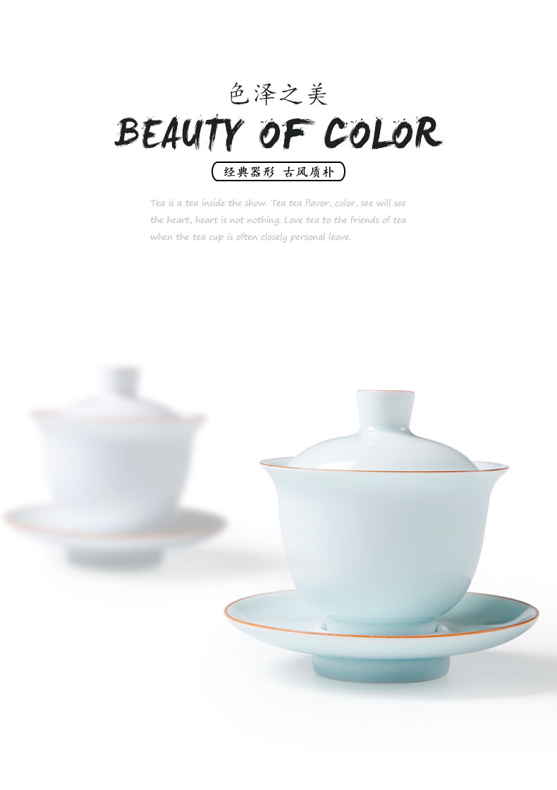 Tureen ceramic bowl large kung fu tea tea cups white porcelain three of the bowl to use hand grasp pot of the teapot