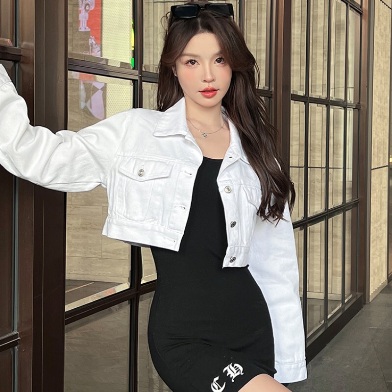 White Denim Jacket for Women, New High-Waisted Short Style, Petite and Stylish, Can Be Paired with Skirts
