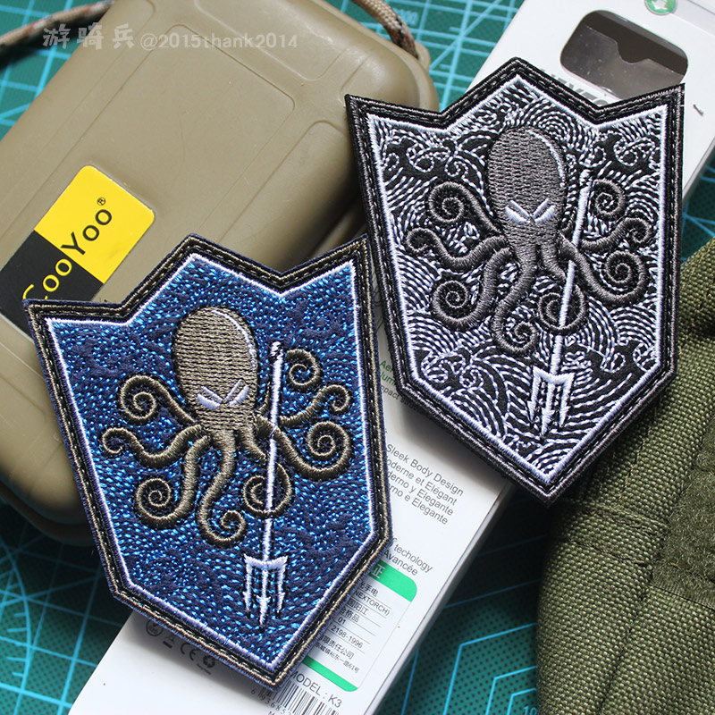Octopus Precision Embroidery Velcro Patch Armband Trident Octopus Submarine Tactical Badge Morale Patch