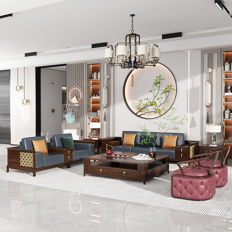 New Chinese style ebony wood sofa combination simple modern light luxury villa large-sized living room high-end solid wood furniture