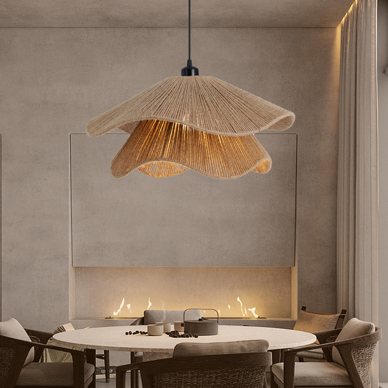 Wabi-Sabi Style Hemp Rope Restaurant Chandelier, Antique Style Hand-Woven Straw Rattan Chandelier, Zen Tea Room, Guesthouse, Living Room Chandelier