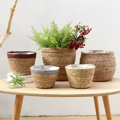 Creative rattan flower pot Flower basket potted green plant pot Grass woven hand woven storage decoration flower arrangement basket Home decoration