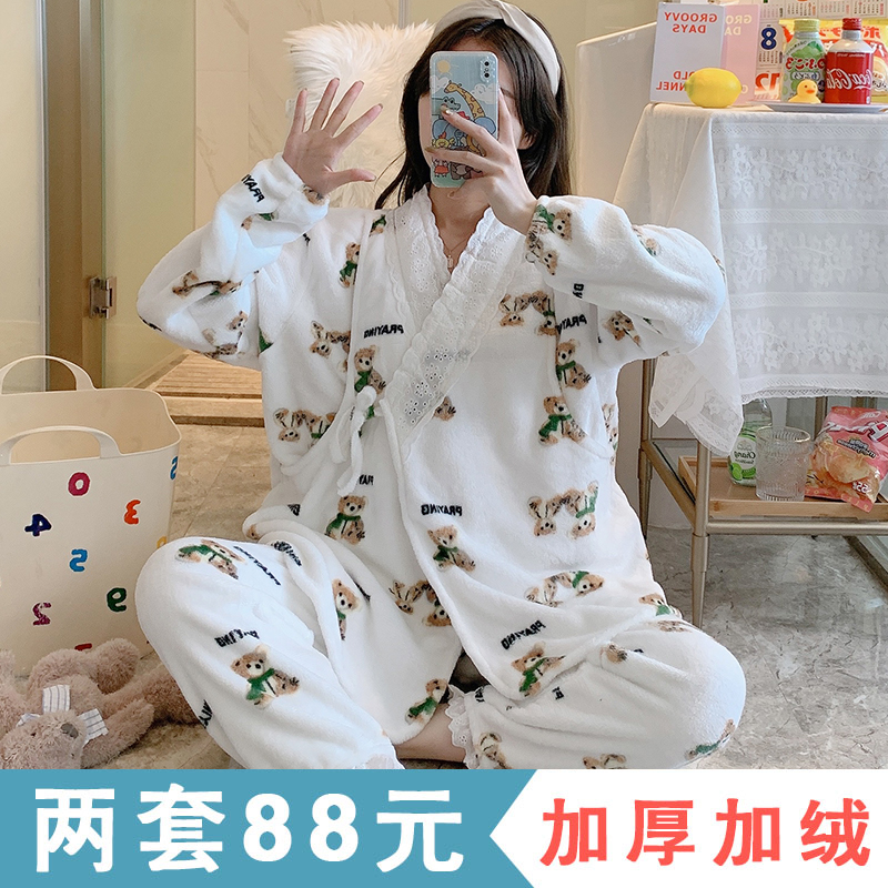 Pregnant Woman Sleepwear Woman Autumn Winter Style Coral Suede Suede Postpartum November 12 Plus Suede Thickened Breastfeeding Maternity Dress