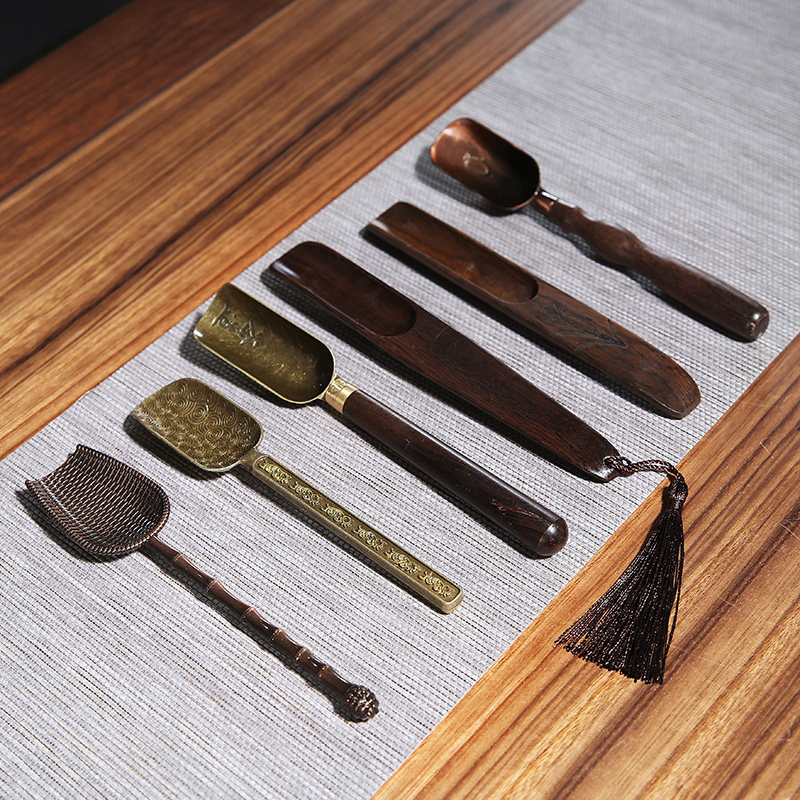 Black Sandalwood Alloy Teaspoon Teaspoon Tea Spoon Bronze Tea Shovel Flowers Pear Wood Tea For Tea Spoon Kongfu Tea With Tea Accessories