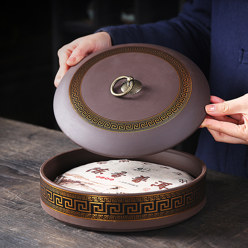 Purple Sand Pu-erh Tea Cake Tank Moistureproof Storage Tank Home Woke Seal Tea Jar Tea Box Tea Bin Large ceramic tea leaf jar