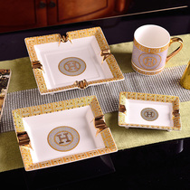 Bone porcelain ashtray ceramic household living room high-end luxury European cigar ashtray office ktv ornaments trend