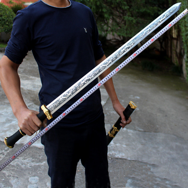 The Longquan City Yu's Manganese Steel Octafacial Han Sword Long Sword Ancient Sword Treasure Sword Cutter Defense long version of the knife sword unopened