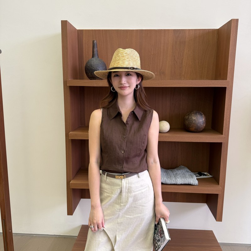 Onivintage - Pure Linen Minimalist Lapel Sleeveless Shirt (Shirt Only) Oh266S3171