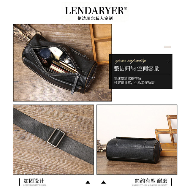 Lendaryer Single Shoulder Bag for Men, New Vegetable-Tanned Leather Business Commuter Casual Horizontal Crossbody Bag, Large Capacity Backpack