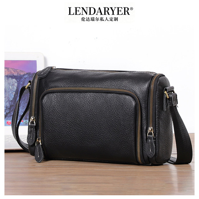 Lendaryer Shoulder Bag Men's New Classy Retro Handmade Cylindrical Horizontal Crossbody Bag Large Capacity Handbag