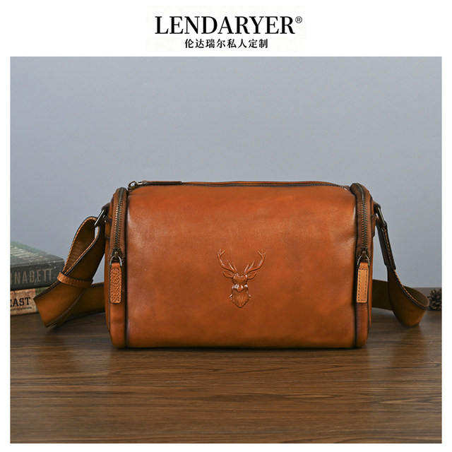 Lendaryer Shoulder Bag Men's New Style Vegetable-Tanned Cowhide Retro Large-Capacity Crossbody Bag Portable Practical Casual Bag