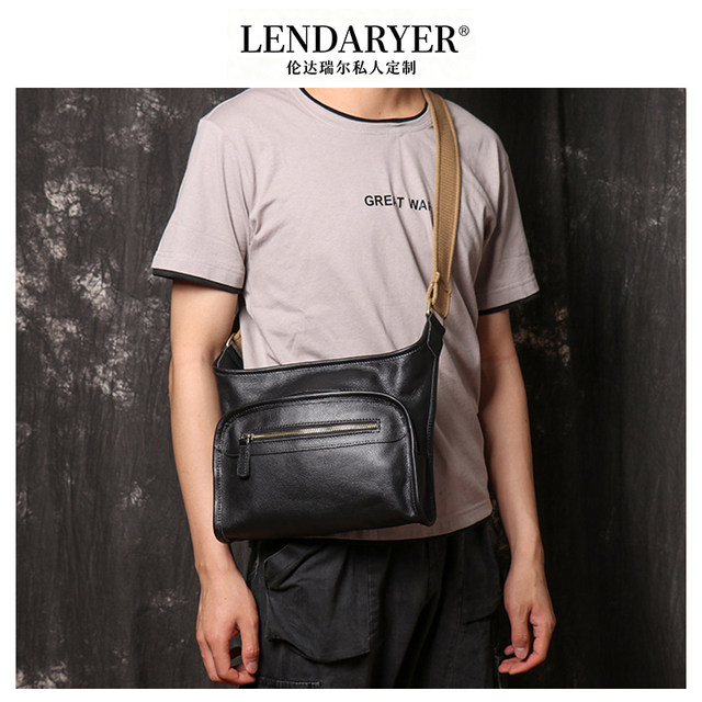 Lendaryer Single Shoulder Bag for Men, Genuine Leather, Close-Fitting, Large-Capacity Crossbody Bag, Multi-Functional Business Travel Portable Backpack