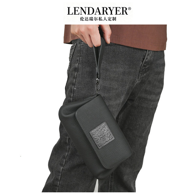 Lendaryer Clutch Bag Men's New Style Light Luxury Casual Zipper Wallet First-Layer Cowhide Simple Fashion Handbag