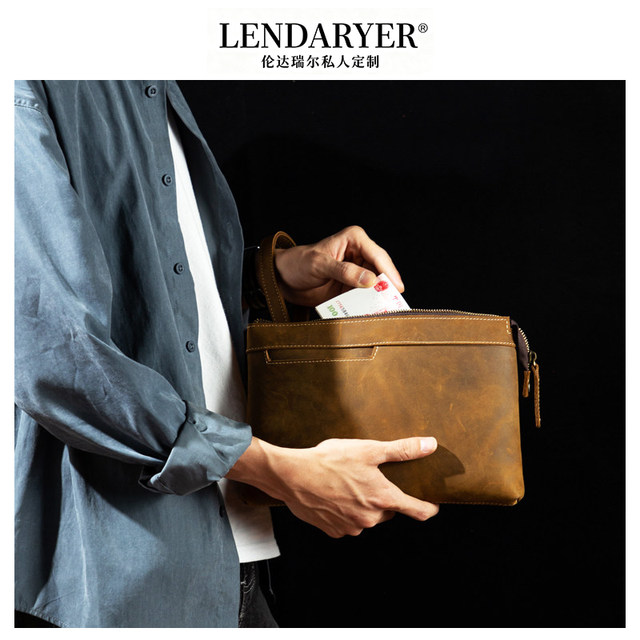 LENDARYER clutch men's crazy horse leather business literary retro first-layer cowhide casual clutch lightweight wallet