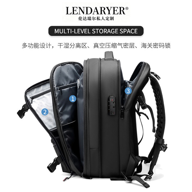 Lendaryer Business Backpack Men's Travel Vacuum Compression Bag Large Capacity Commuter Backpack Travel Computer Bag