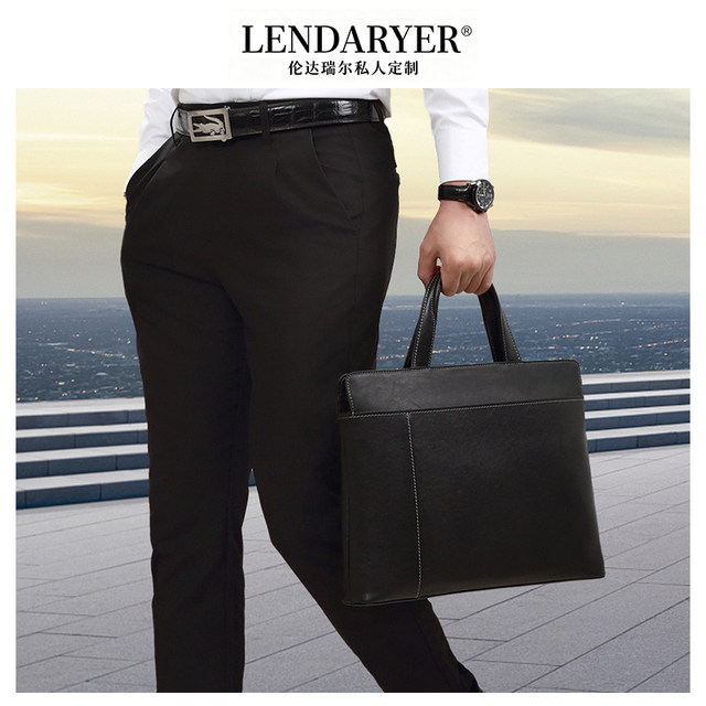 Lendaryer Briefcase Men's Classy Genuine Leather Horizontal Shoulder Bag Large Capacity Computer Bag Business Casual Handbag