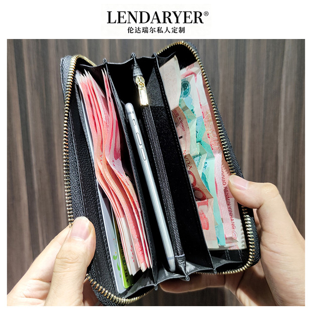 Lendaryer Clutch Bag Men's Korean Style Coin Purse Woven First-Layer Cowhide Long Business Commuter Portable Wallet
