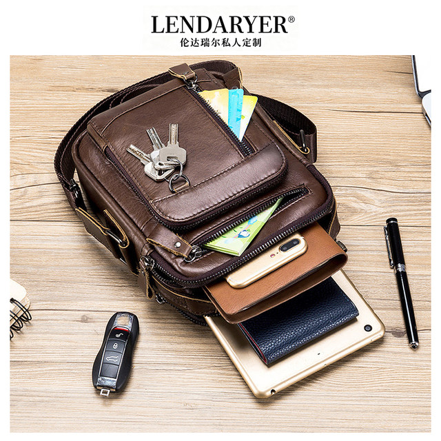 Lendaryer Single Shoulder Bag for Men, Genuine Leather, European and American Retro Trendy Large-Capacity Crossbody Bag, Simple Vertical Style Shoulder Bag