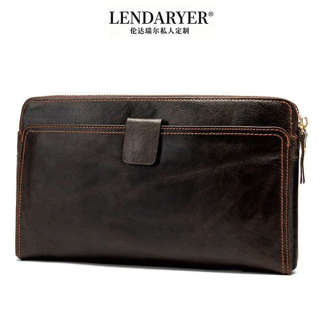 Lendaryer Clutch Bag Men's New Style Light Luxury Simple Genuine Leather Coin Purse Business Work Clothing Multi-Compartment Mobile Phone Bag