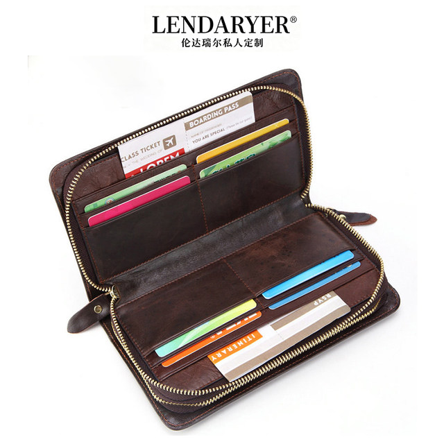 Lendaryer Men's Long Clutch Bag First-Layer Cowhide Wallet Business Multi-Functional Clutch Bag Genuine Leather Wallet