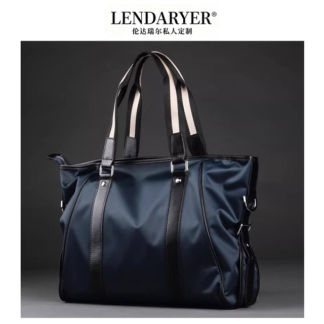 Lendaryer Briefcase Men's Waterproof Nylon with Leather Travel Business Oxford Cloth Casual Men's Bag Handbag