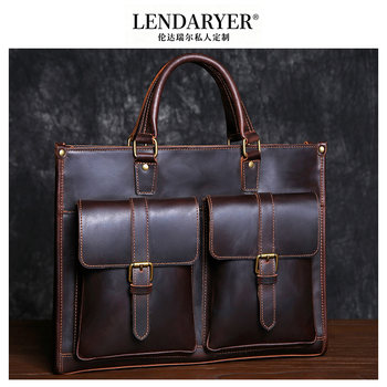 Lendaryer Briefcase Men's New Classy Genuine Leather First-Layer Cowhide Computer Bag Retro Style Shoulder Handbag