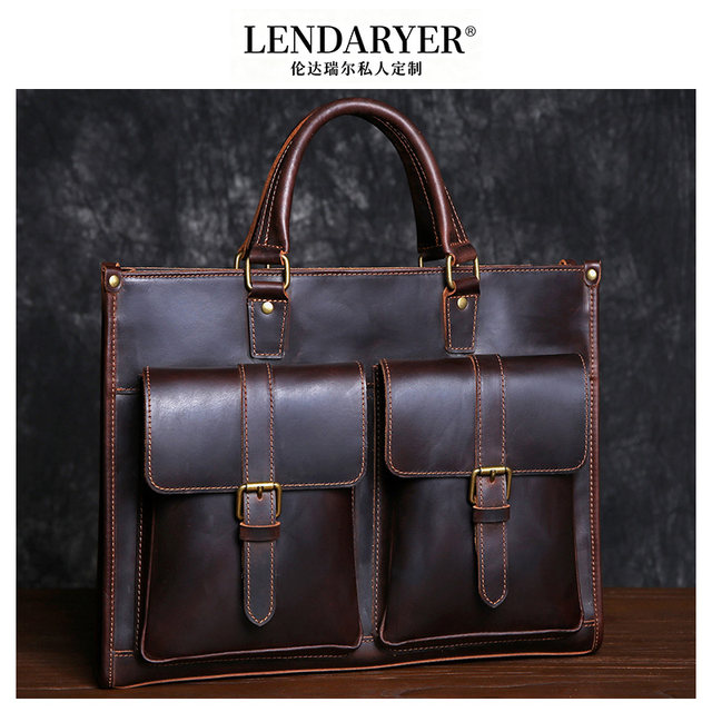 Lendaryer Briefcase Men's New Classy Genuine Leather First-Layer Cowhide Computer Bag Retro Style Shoulder Handbag