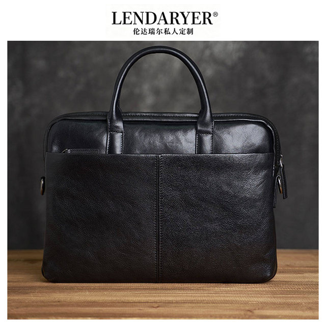 Lendaryer Briefcase Men's New High-End Retro Leather Handbag Business Casual Large-Capacity Shoulder Bag