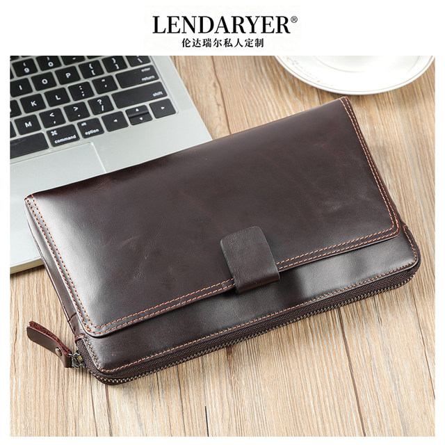 Lendaryer Clutch Bag Men's New Style Light Luxury Simple Genuine Leather Coin Purse Business Work Clothing Multi-Compartment Mobile Phone Bag