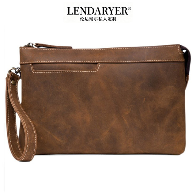 LENDARYER clutch men's crazy horse leather business literary retro first-layer cowhide casual clutch lightweight wallet