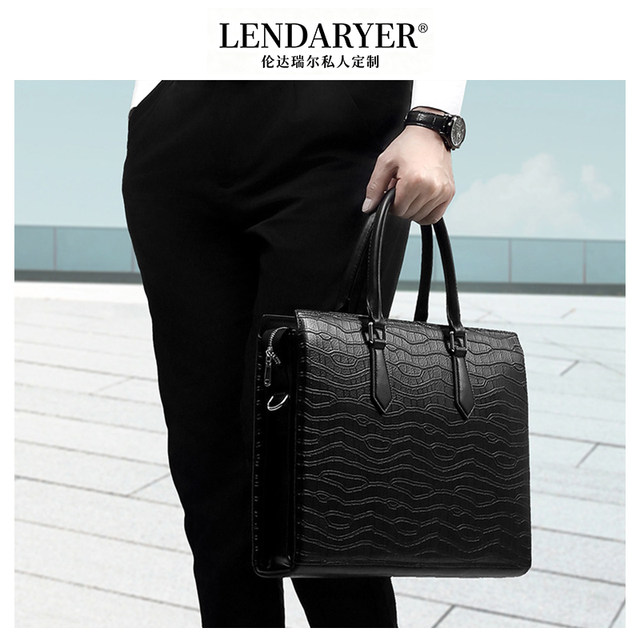 Lendaryer Briefcase Men's Genuine Leather Business Casual Large-Capacity Computer Bag Travel Portable Simple Handbag