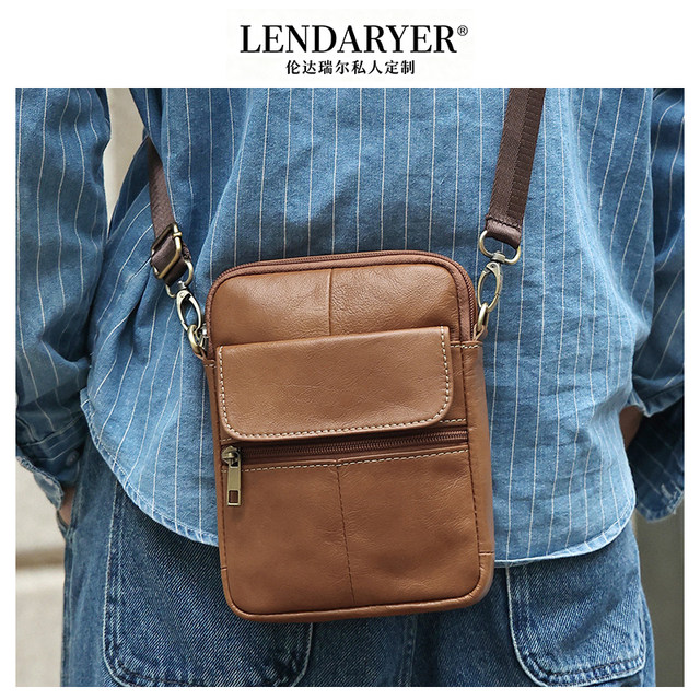 Lendaryer Single Shoulder Bag for Men, First-Layer Cowhide, Classy Business Casual Work Clothing Crossbody Bag, Retro Simple Backpack