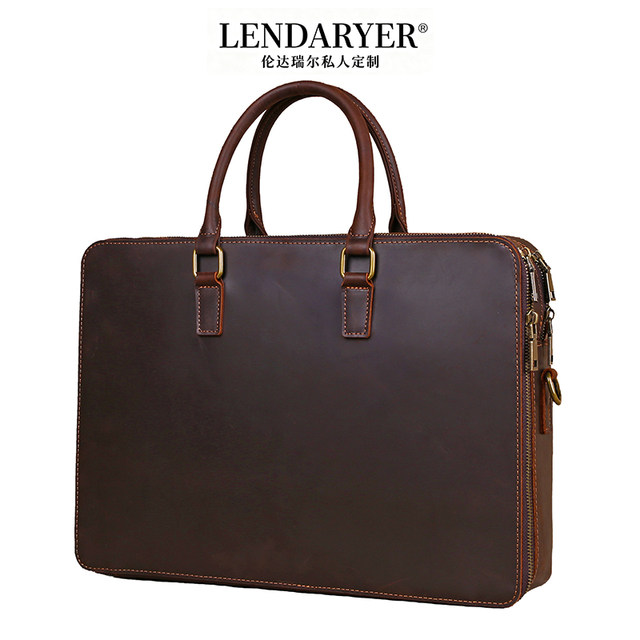 Lendaryer Briefcase Men's New Classy Retro Style Business Handbag Genuine Leather First Layer Cowhide Computer Bag