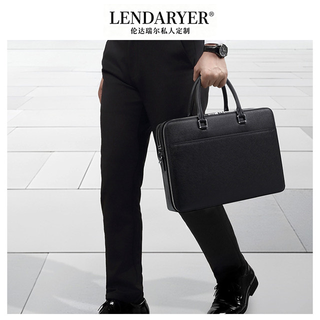 Lendaryer Briefcase Men's Light Luxury Cowhide High-End Horizontal Shoulder Bag Business Travel Large Capacity Handbag