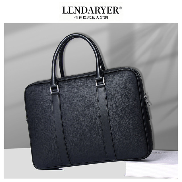 LENDARYER briefcase men's high-end genuine leather first-layer cowhide large-capacity multi-compartment business commuter handbag