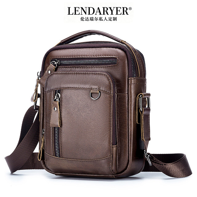 Lendaryer Single Shoulder Bag for Men, Genuine Leather, European and American Retro Trendy Large-Capacity Crossbody Bag, Simple Vertical Style Shoulder Bag