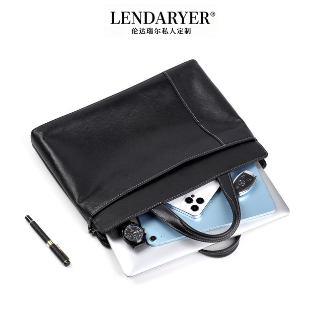 Lendaryer Briefcase Men's Classy Genuine Leather Horizontal Shoulder Bag Large Capacity Computer Bag Business Casual Handbag