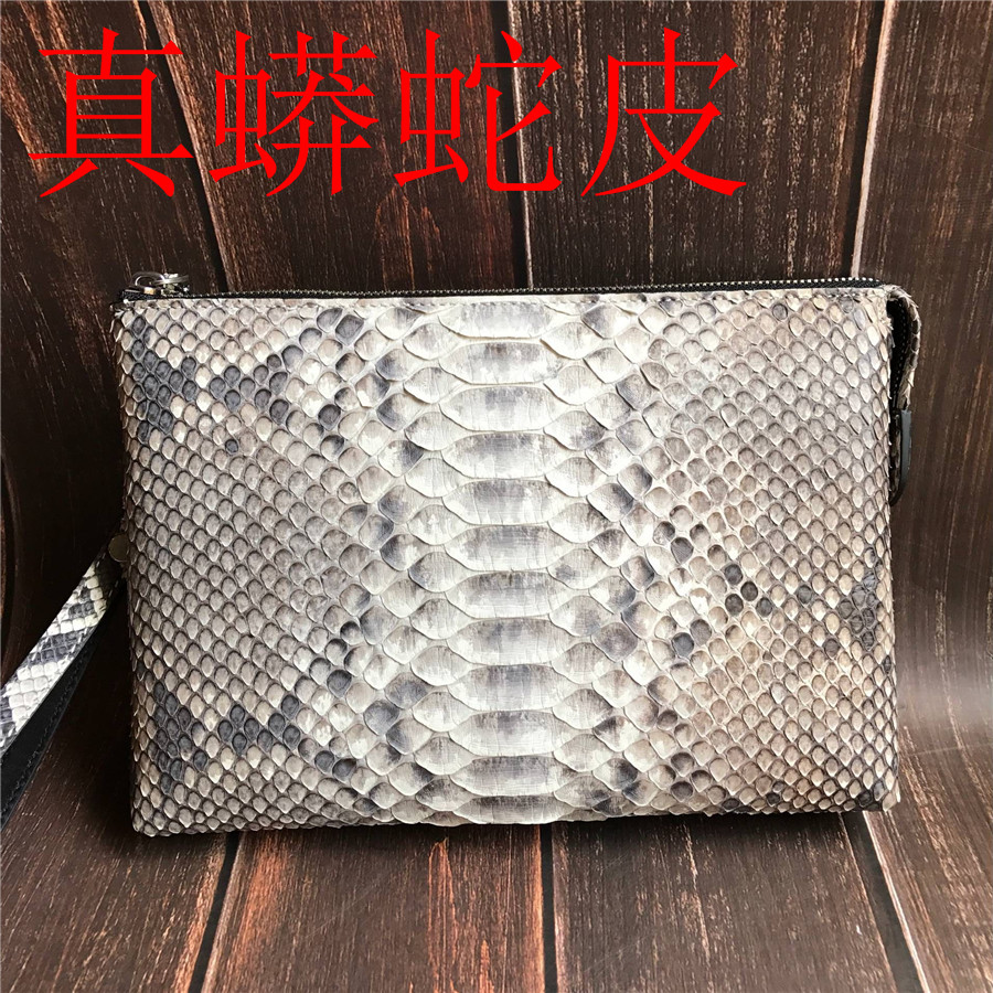 Factory direct selling real python leather handbag men's python leather casual clip bag genuine leather handbag clutch bag