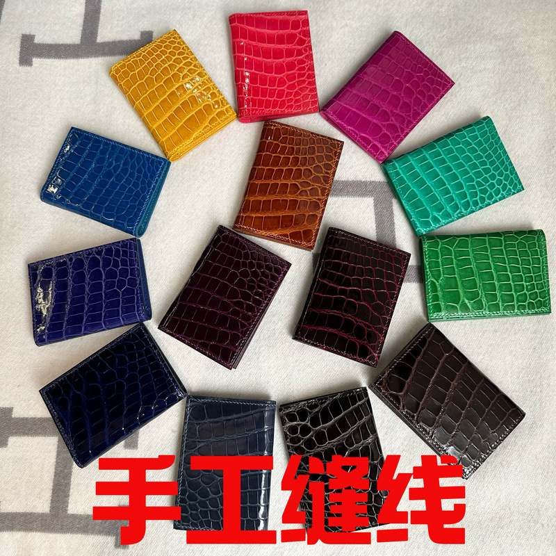 Hand-Stitched Crocodile Leather Card Holder Genuine Leather Wallet for Men and Women Short Wallet Coin Purse Id Storage Small Card Holder
