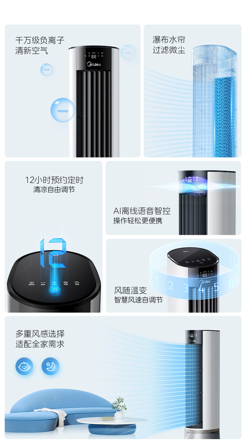 листья вентилятора 美的空调扇冷风机制冷机家用冷气小型冷风扇移动空调宿舍水冷扇 Midea