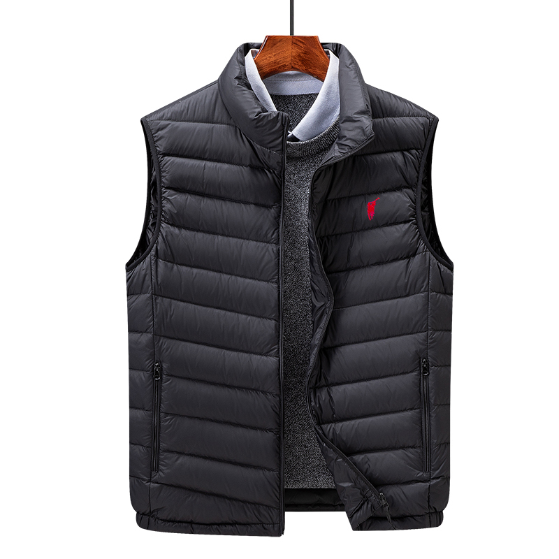 [Outlet Brand Discount] Paul Lightweight Men's Embroidered Vest down Vest Stand Collar Zipper White Duck down