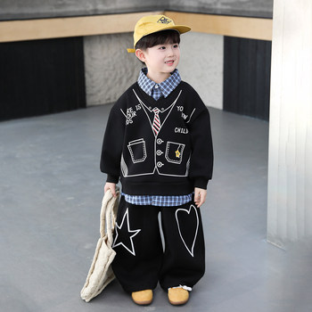 Boys' Spring Casual Outfit, 2026 New Korean Style Fake Two-Piece Sweatshirt, Stylish Children's Two-Piece Set for Spring and Autumn
