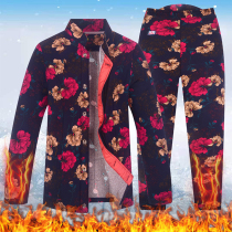 Winter elderly cotton-padded trousers suit female plus velvet thickened grandmas cotton-padded jacket mothers camel hair cotton two-piece set