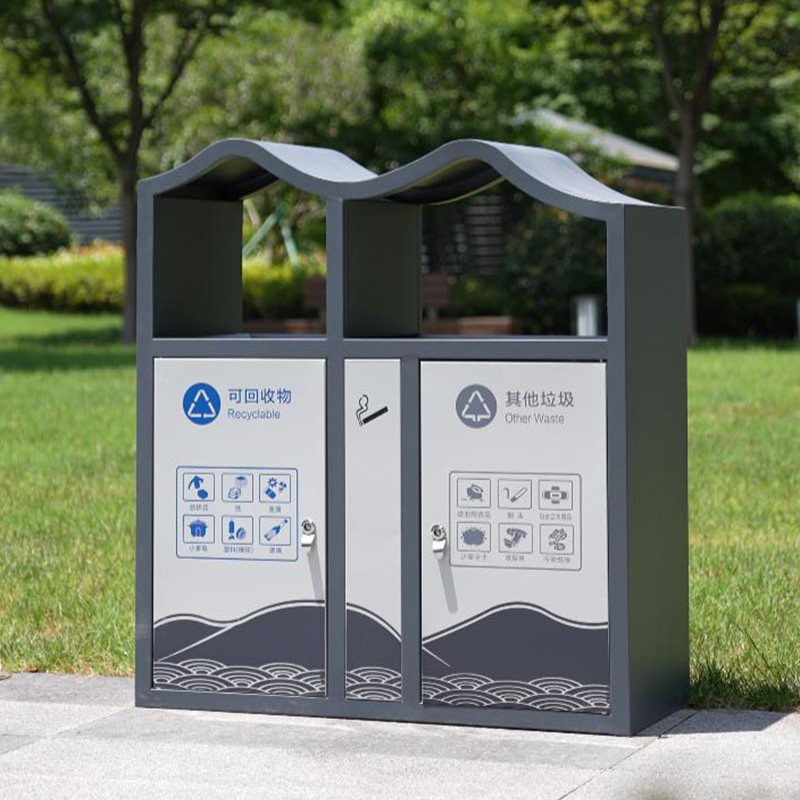 Green Hengshan Peak Scenic Spot Outdoor Trash Can Stainless Steel Metal Dustbin Outdoor Cell Property Sanitation Bin-Taobao