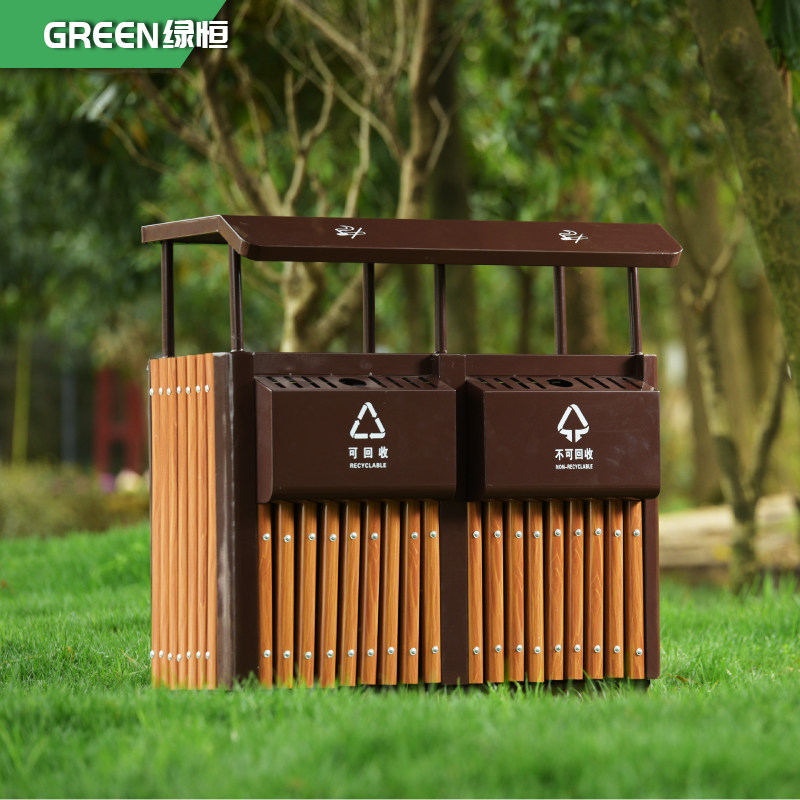 Green Classification Dumpster Super Box Outdoor Dumpster Outdoor Trash Case Scenic Park Steel Wood Waste Case