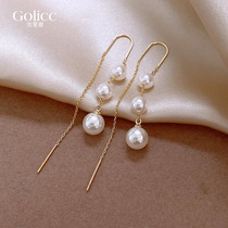 2024 New Tide Pearl Streaming Suear Line Advanced Sensation Light Extravagant Gold long Temperament 100 Hitch Earrings Earrings