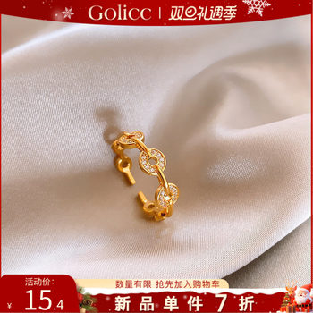 Gold zircon coin open ring high-end ring