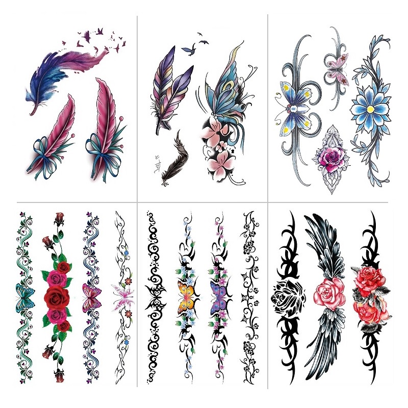 Planing belly scar tattoo sticker Long strip butterfly feather horizontal scar vertical scar Waterproof female temporary disposable body sticker