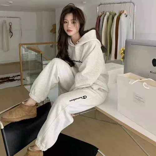 Демисезонный спортивный костюм, лонгслив с капюшоном, штаны, комплект, изысканный стиль