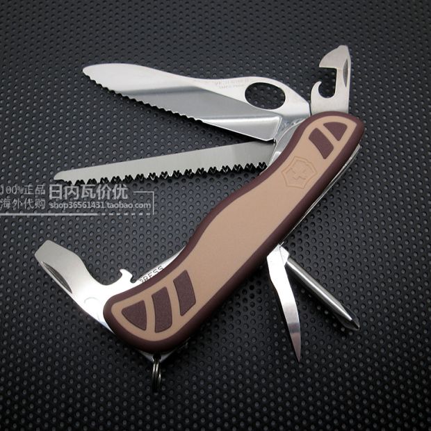 Desert Brown Stalker Chính hãng Swiss Army Knife Single Open Toothed Trượt Tay cầm 2016 Dòng ngụy trang sa mạc dao găm đi rừng